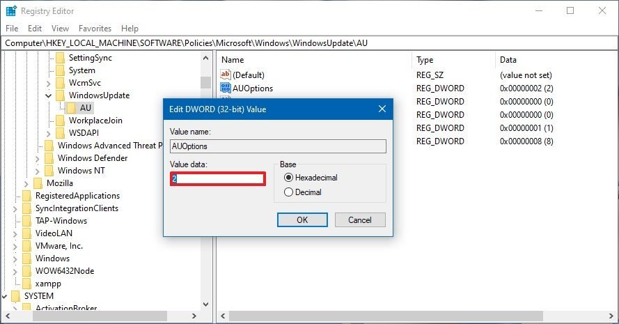 AUOptions DWORD setting