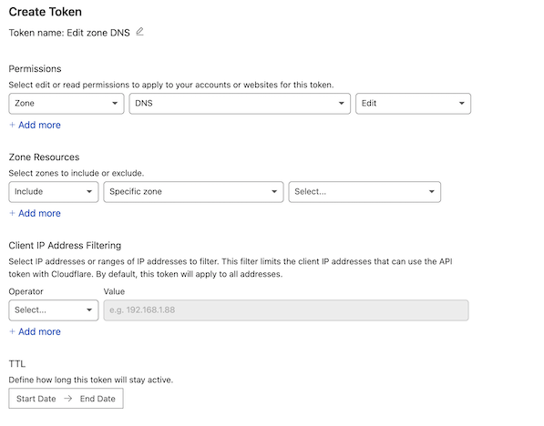 Cloudflare API token creation