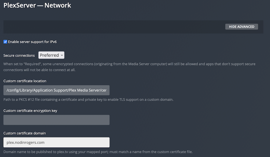Plex custom certificate