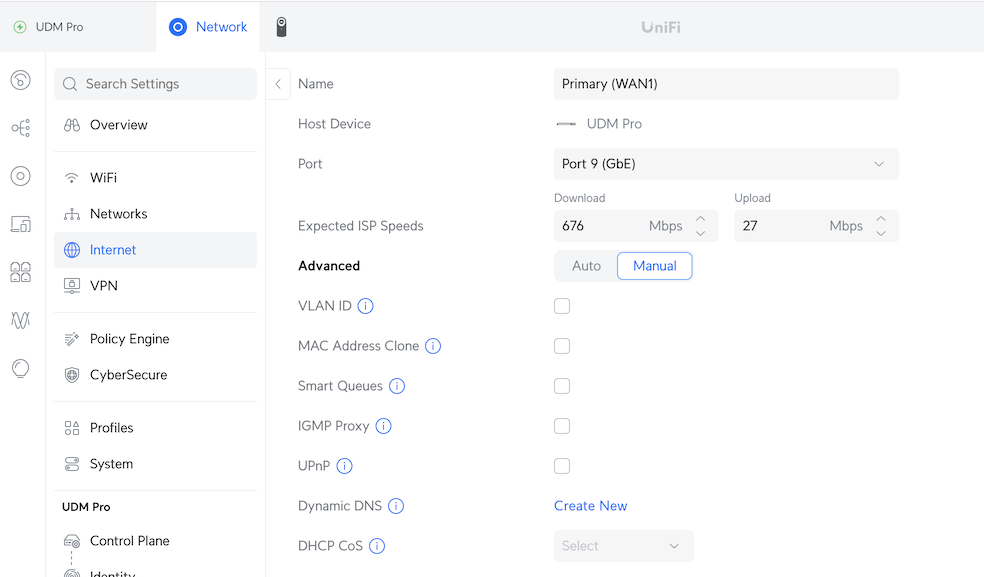 Internet Advanced settings