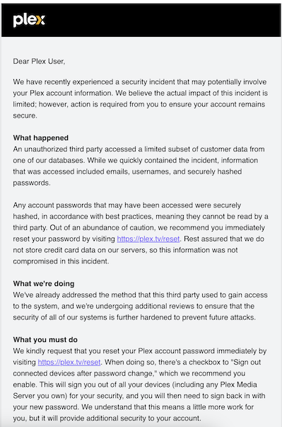 Email from Plex
