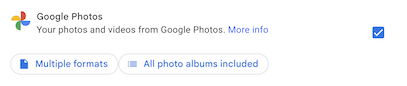 Google Photos selection in Google Takeout
