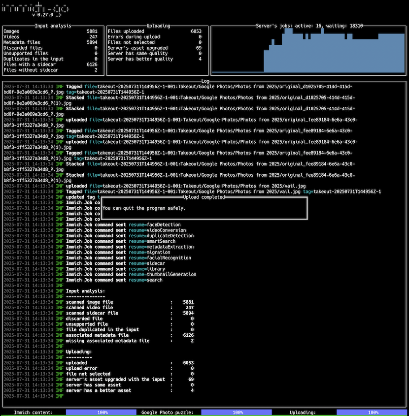 immich-go uploads complete